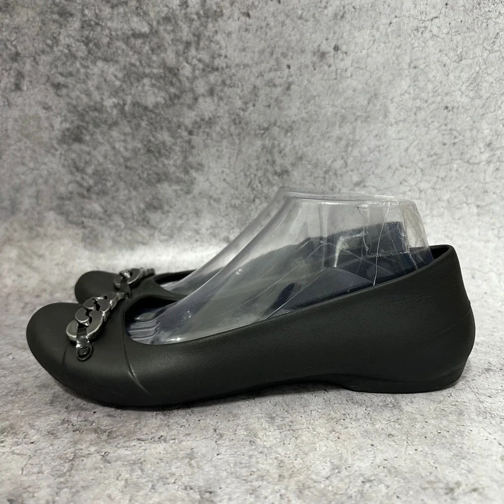 Crocs Gianna Chain Link Ballet Flats Womens 9 Black Slip On Rubber Round Toe